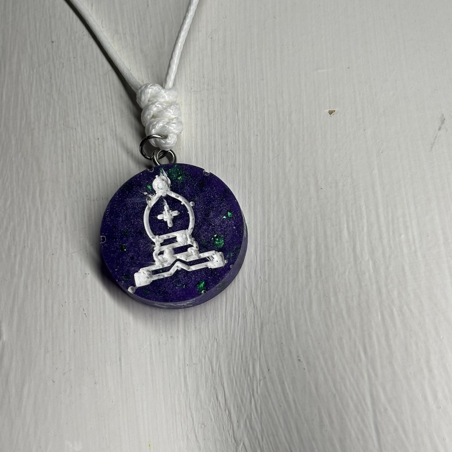 Crystal Purple Bishop - Handmade Resin Chess Necklace