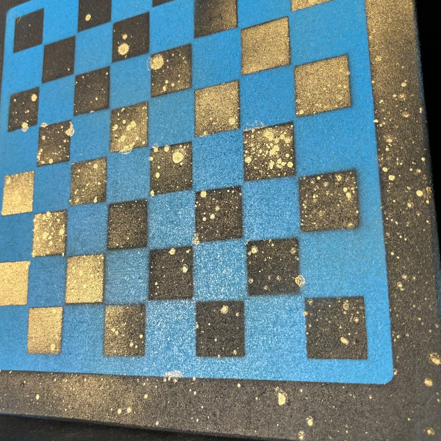 Blue & Black Gold Mist - Painted Chess Board