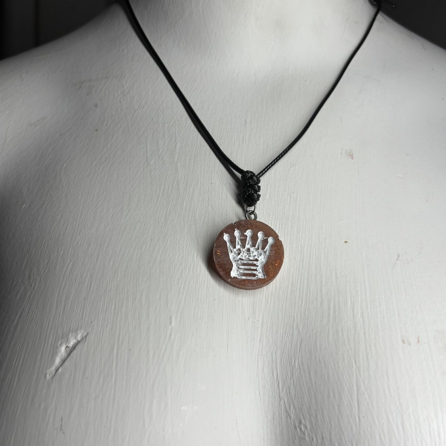 Coffee Brown Queen - Handmade Resin Chess Necklace