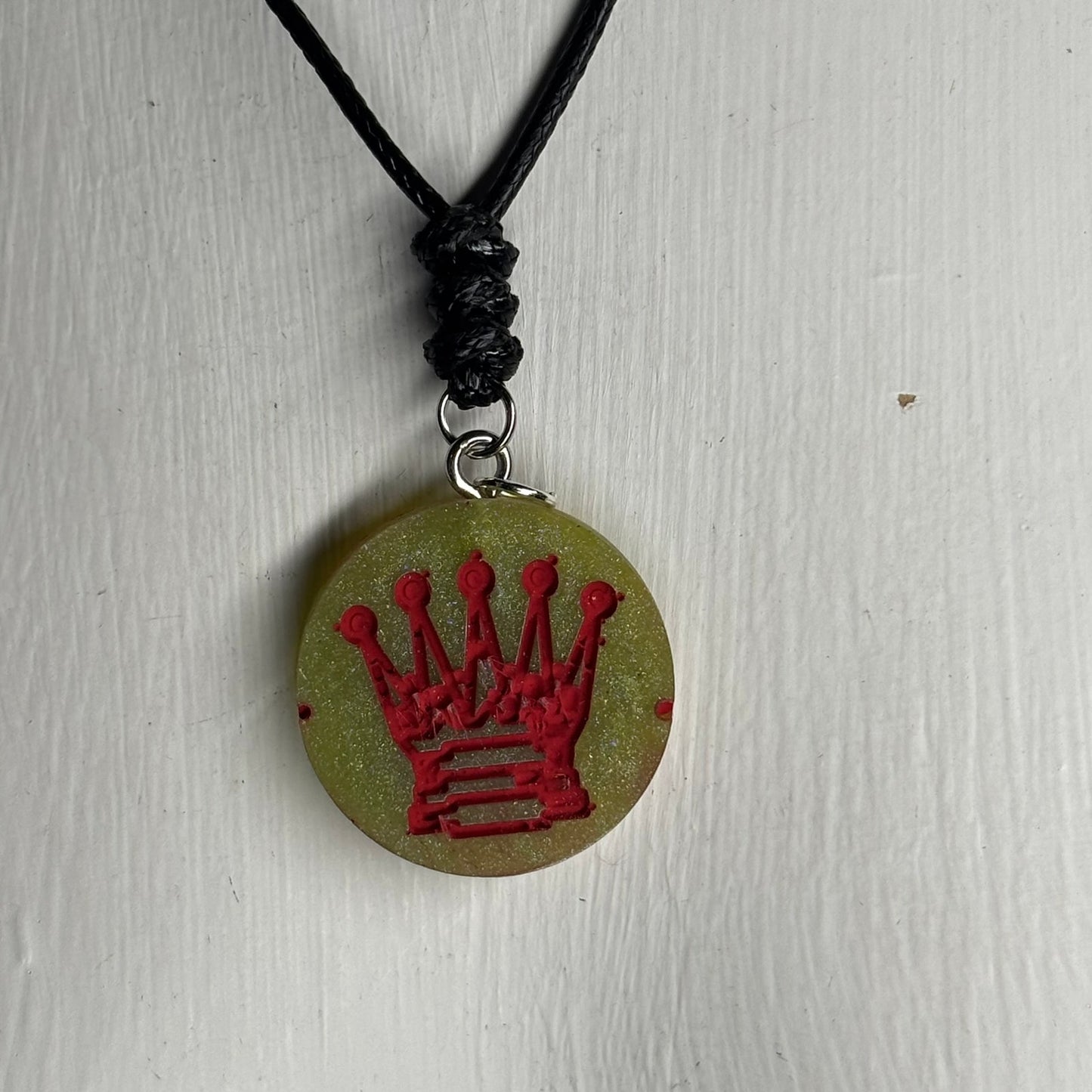 Green Queen Red Print - Handmade Resin Chess Necklace