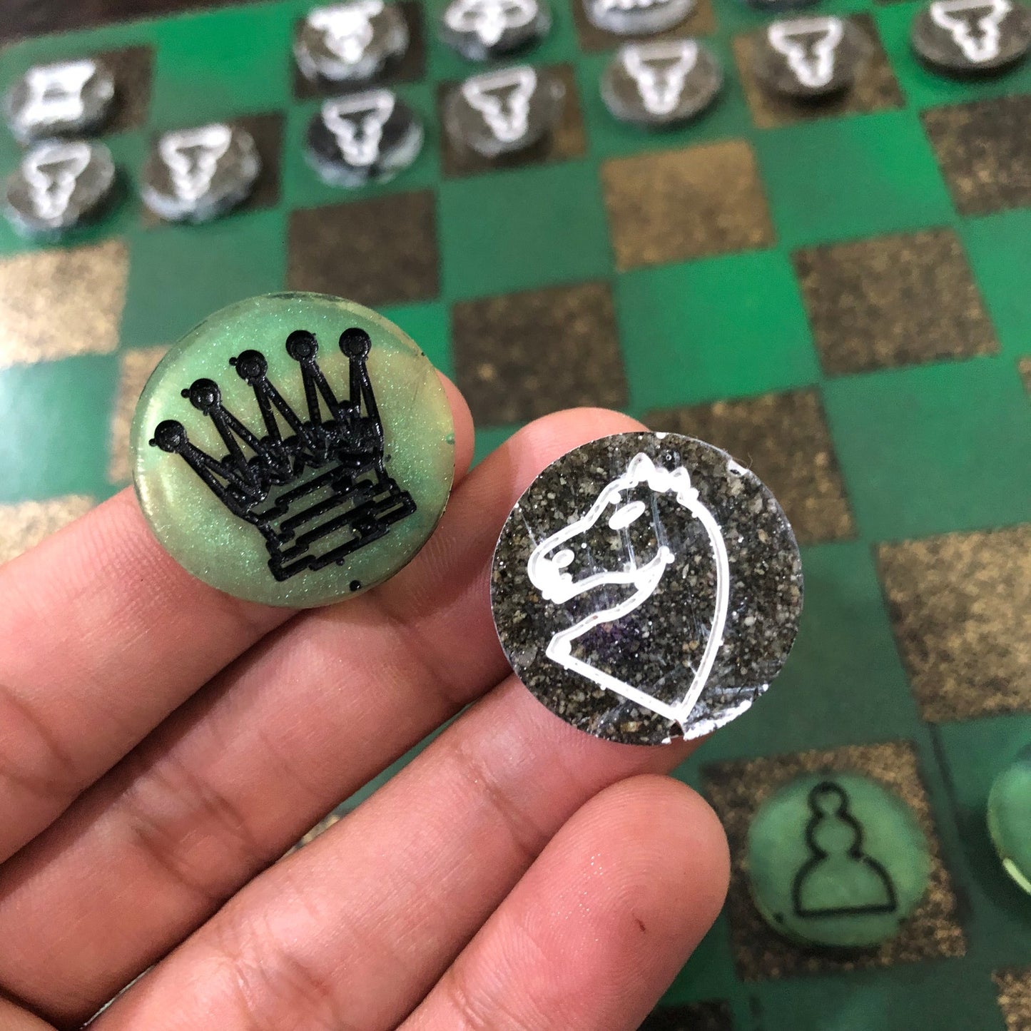 Golden Green - Painted Chess Set