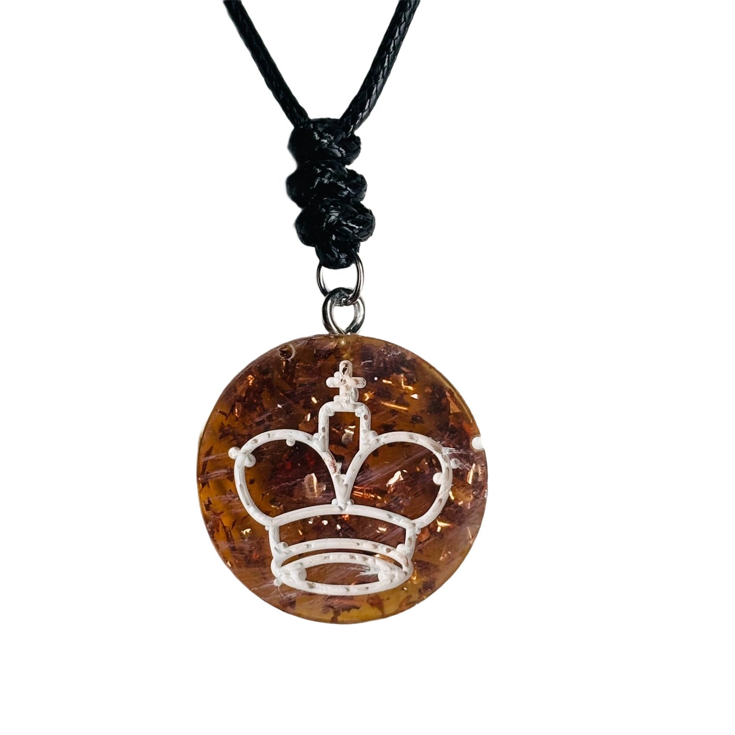 Sparkle Amber King - Handmade Resin Chess Necklace