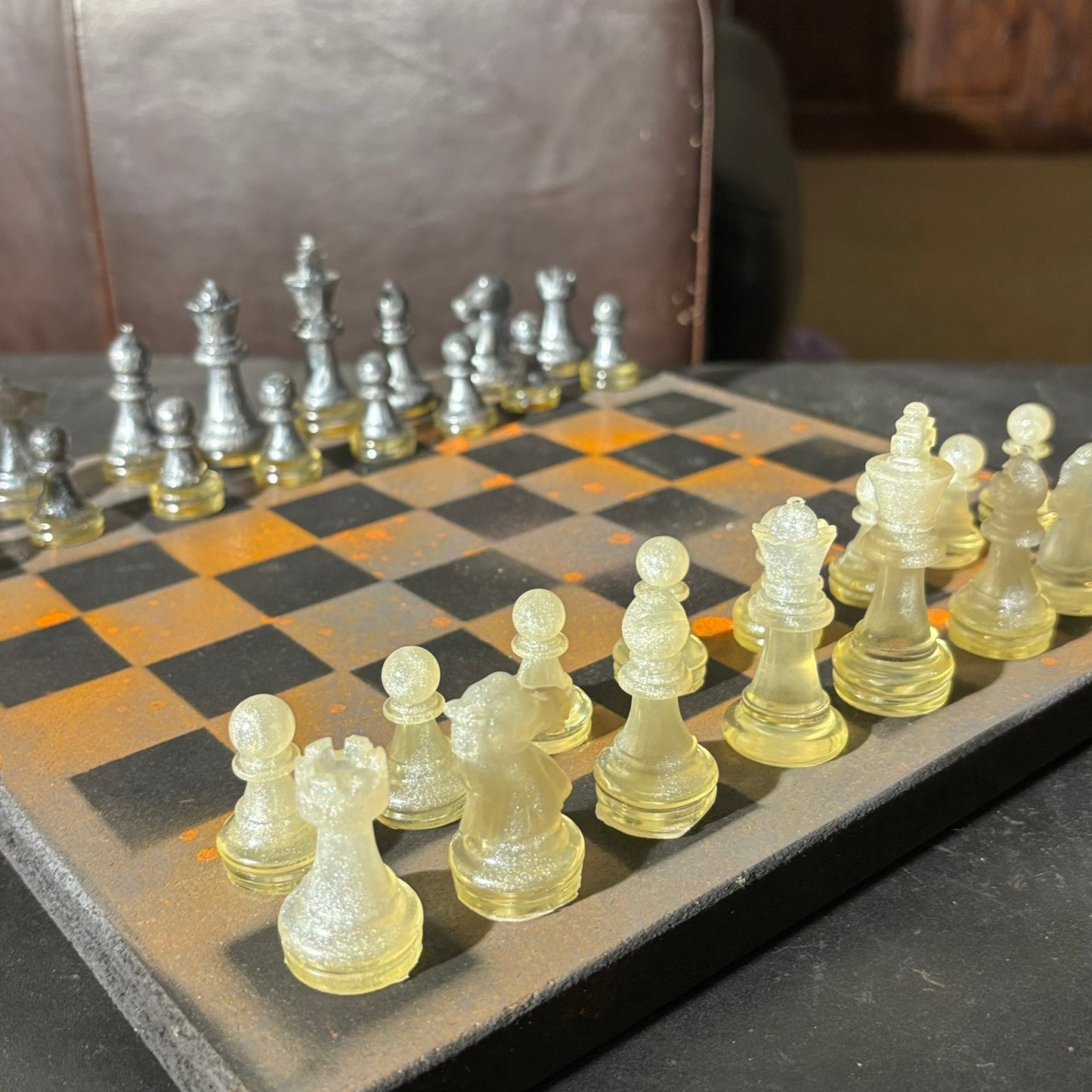 Gray & Orange - Painted Chess Set