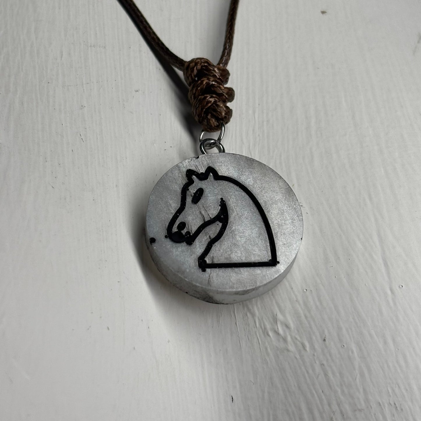 Silver Knight - Handmade Resin Chess Necklace
