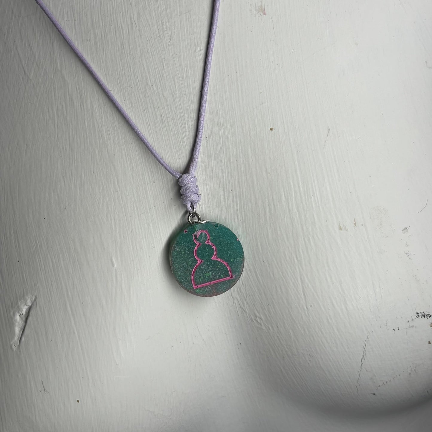 Pink/Green Pawn - Handmade Resin Chess Necklace