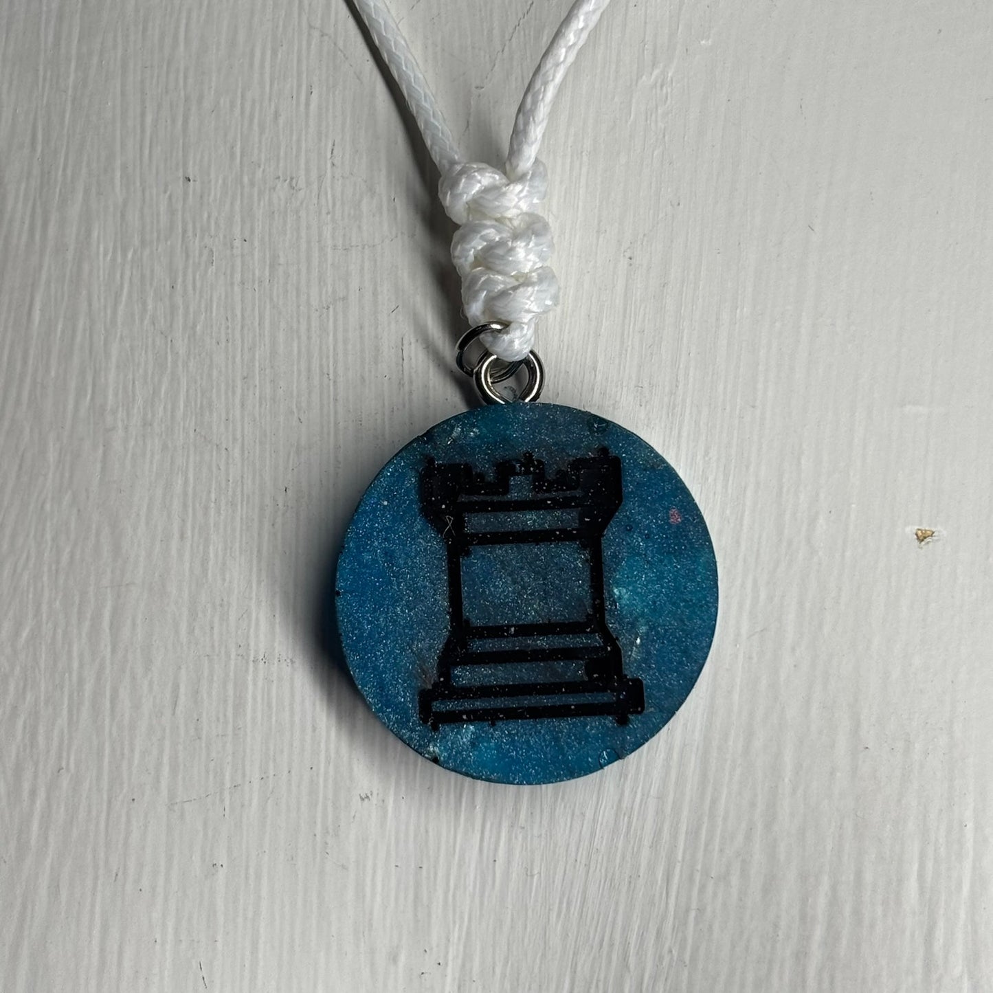 Dark Blue Rook - Handmade Resin Chess Necklace
