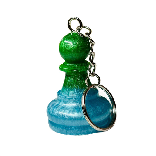 Green Blue Pawn - Handmade Resin Keychain - Large Edition