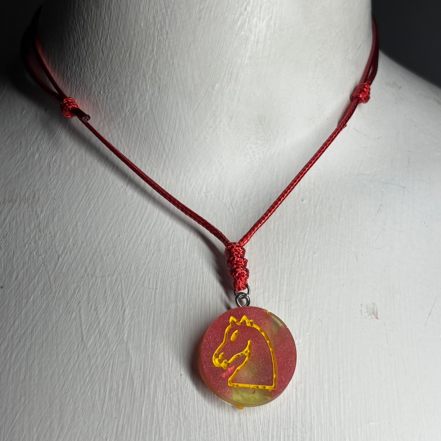 Splattered Red Knight - Handmade Resin Chess Necklace