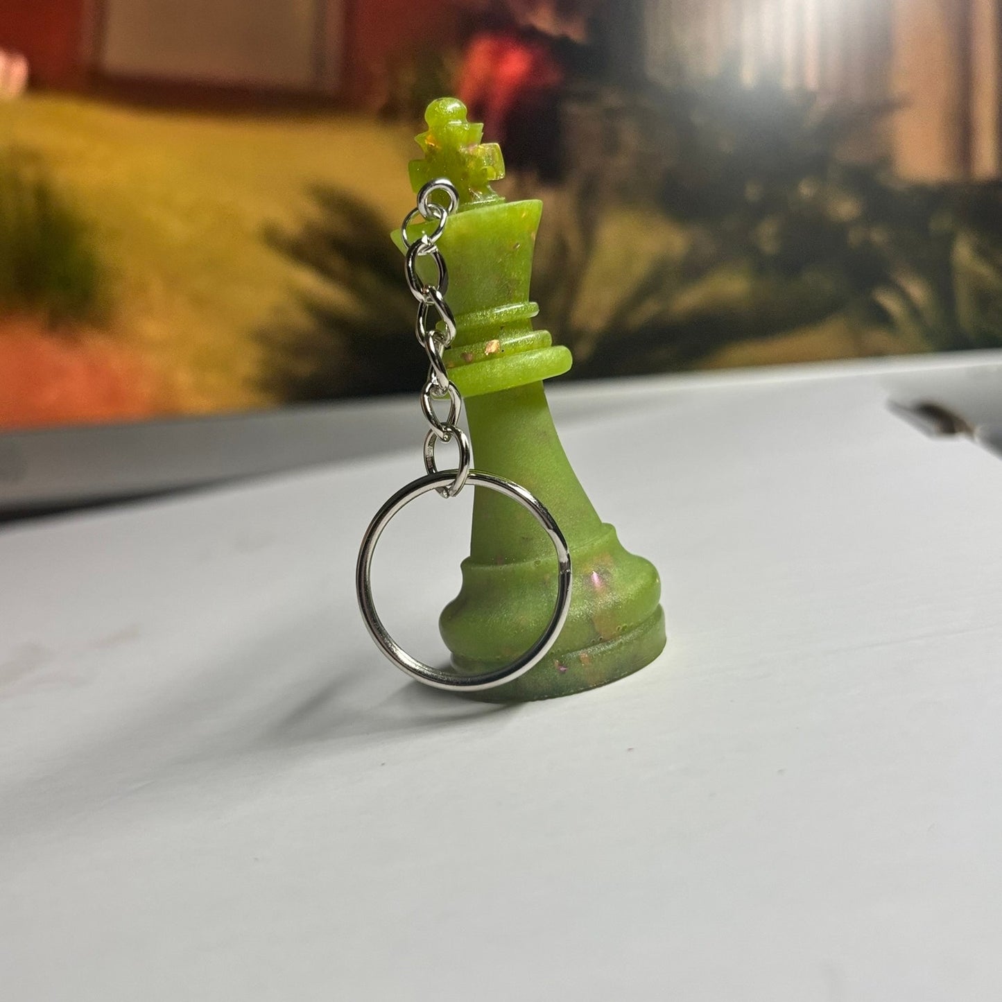 Green Pink Sparkle King - Handmade Resin Keychain