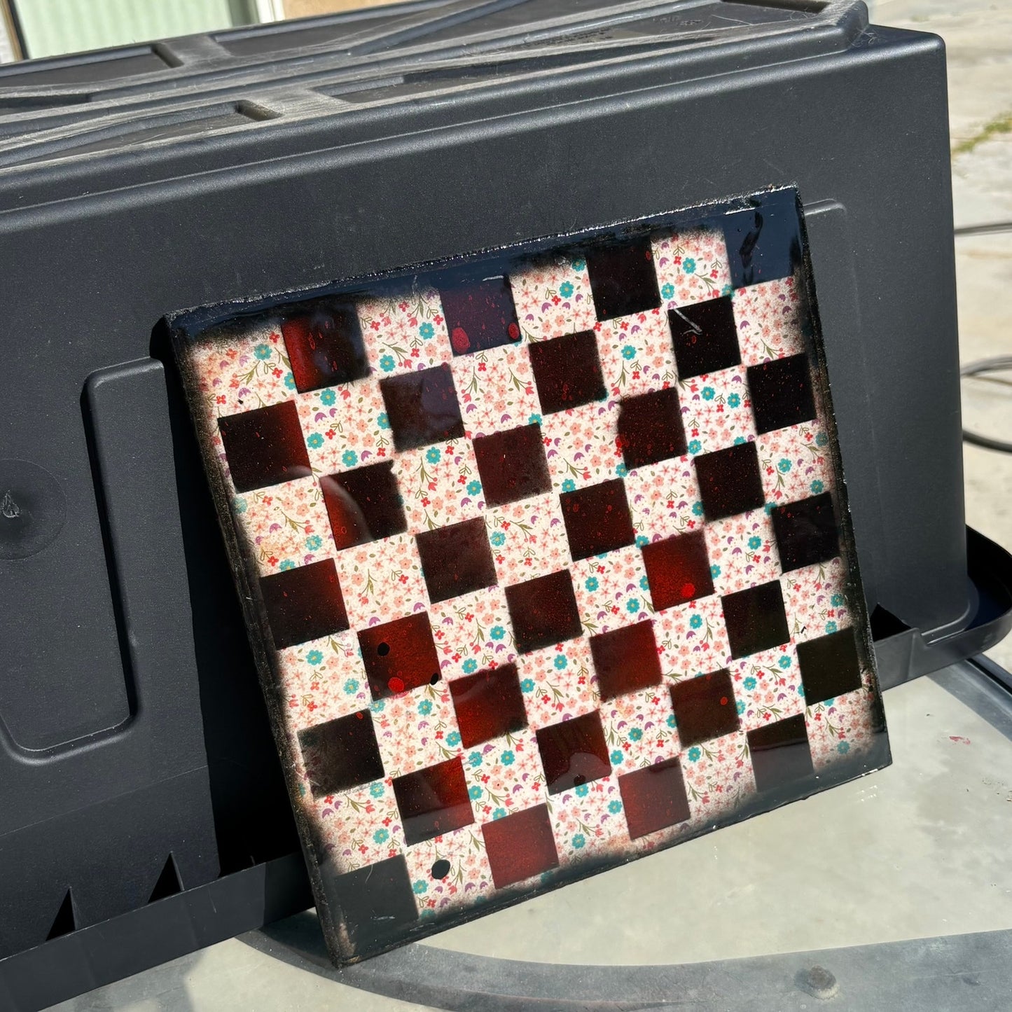 Colorful FLowers - Resin Coated Chess Board