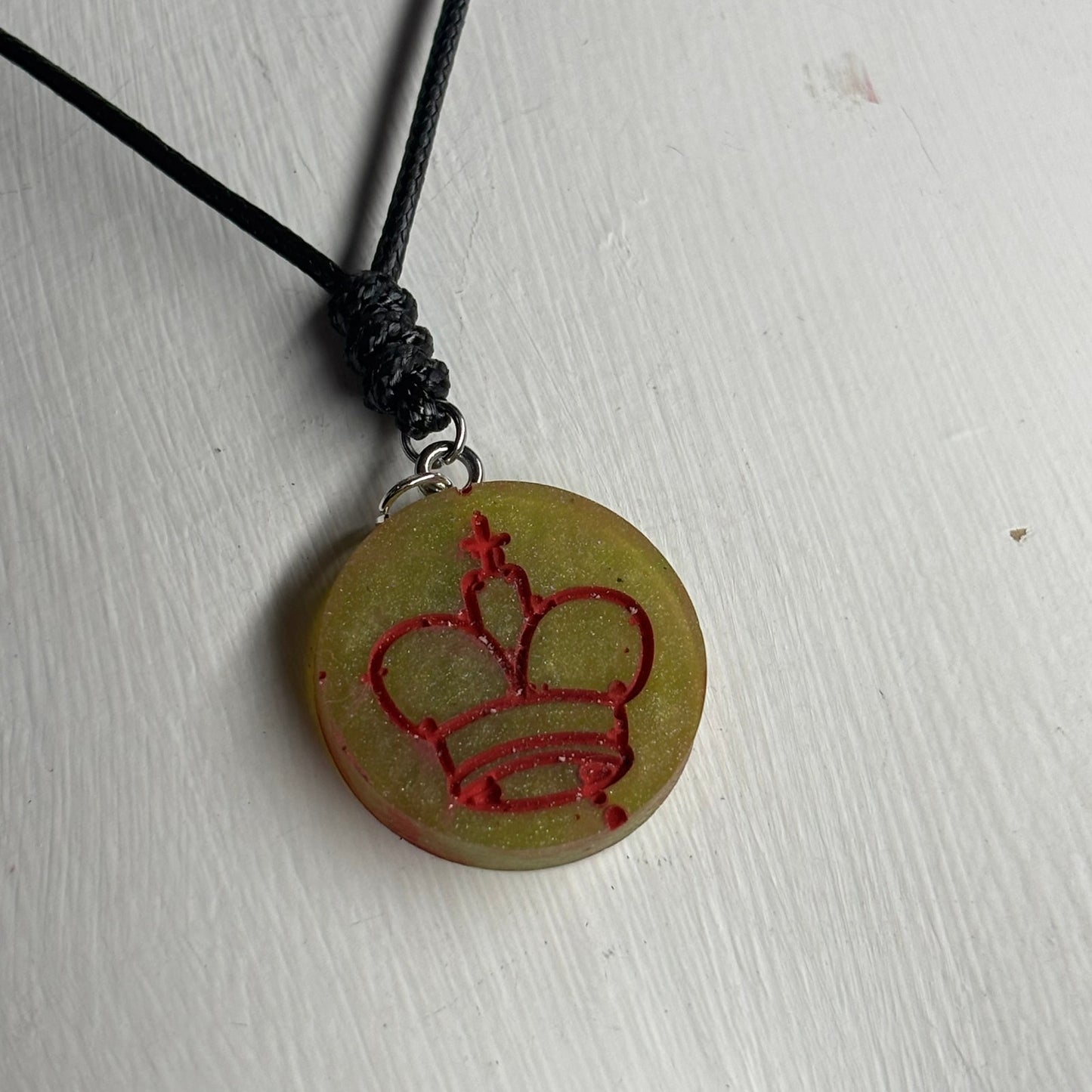 Green & Red King - Handmade Resin Chess Necklace