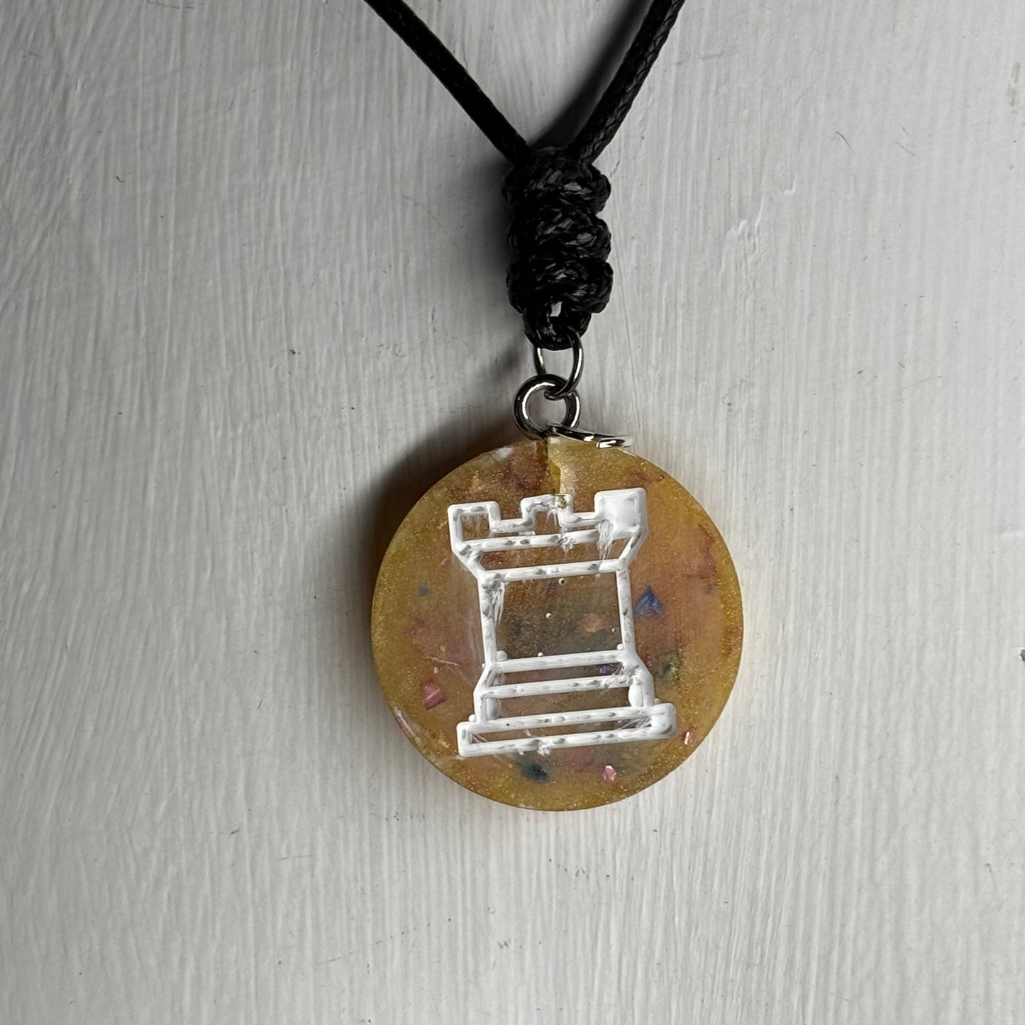 Yellow Crystal Rook - Handmade Resin Chess Necklace