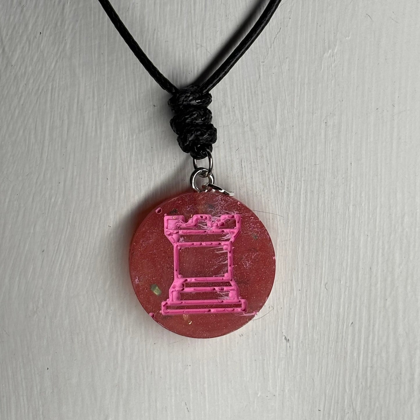 Pink Print Rook - Handmade Resin Chess Necklace