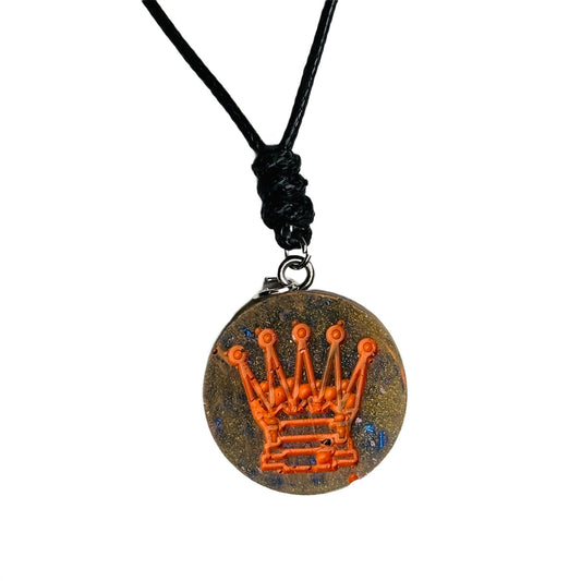 Orange Print Queen - Handmade Resin Chess Necklace