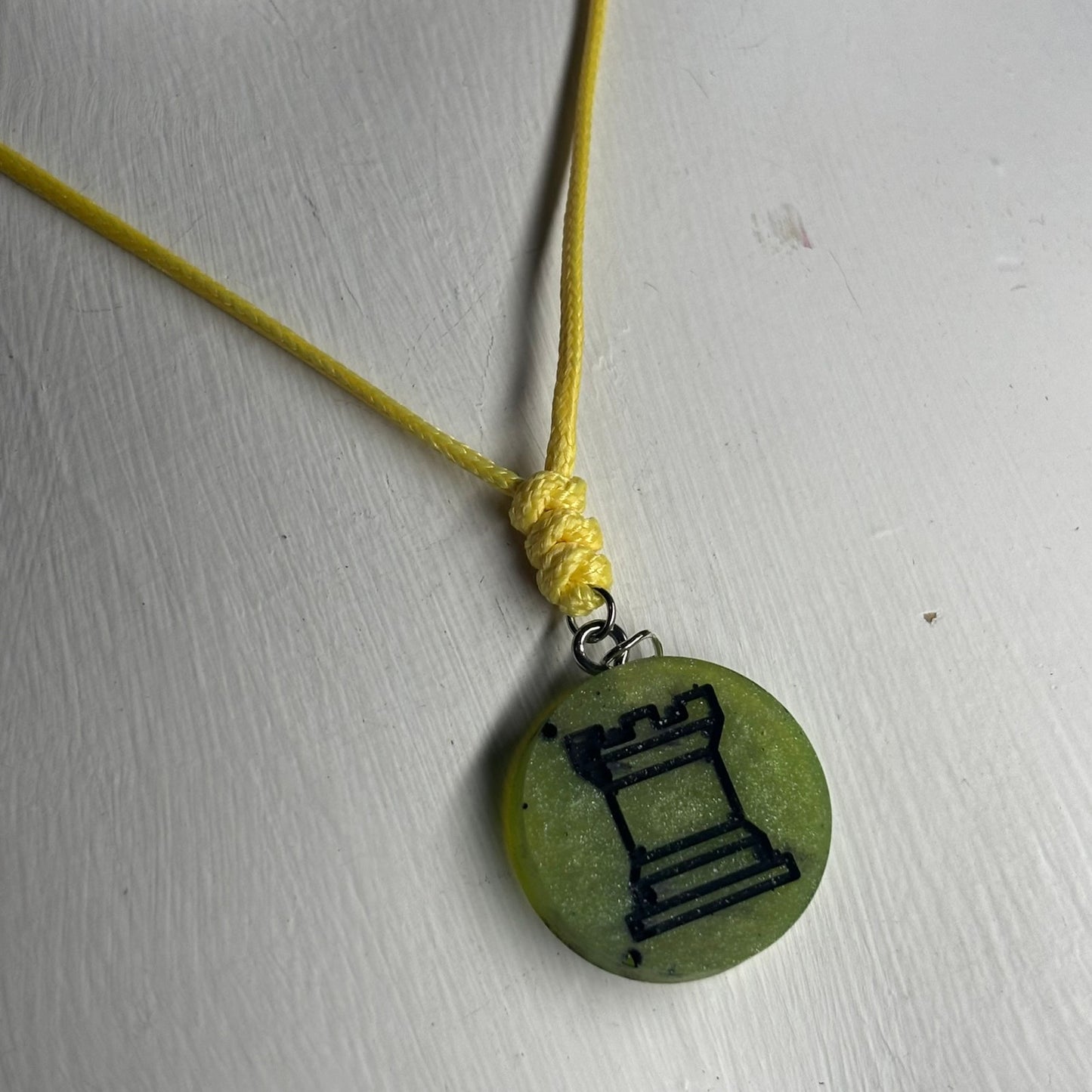 Green Lemon Rook - Handmade Resin Chess Necklace