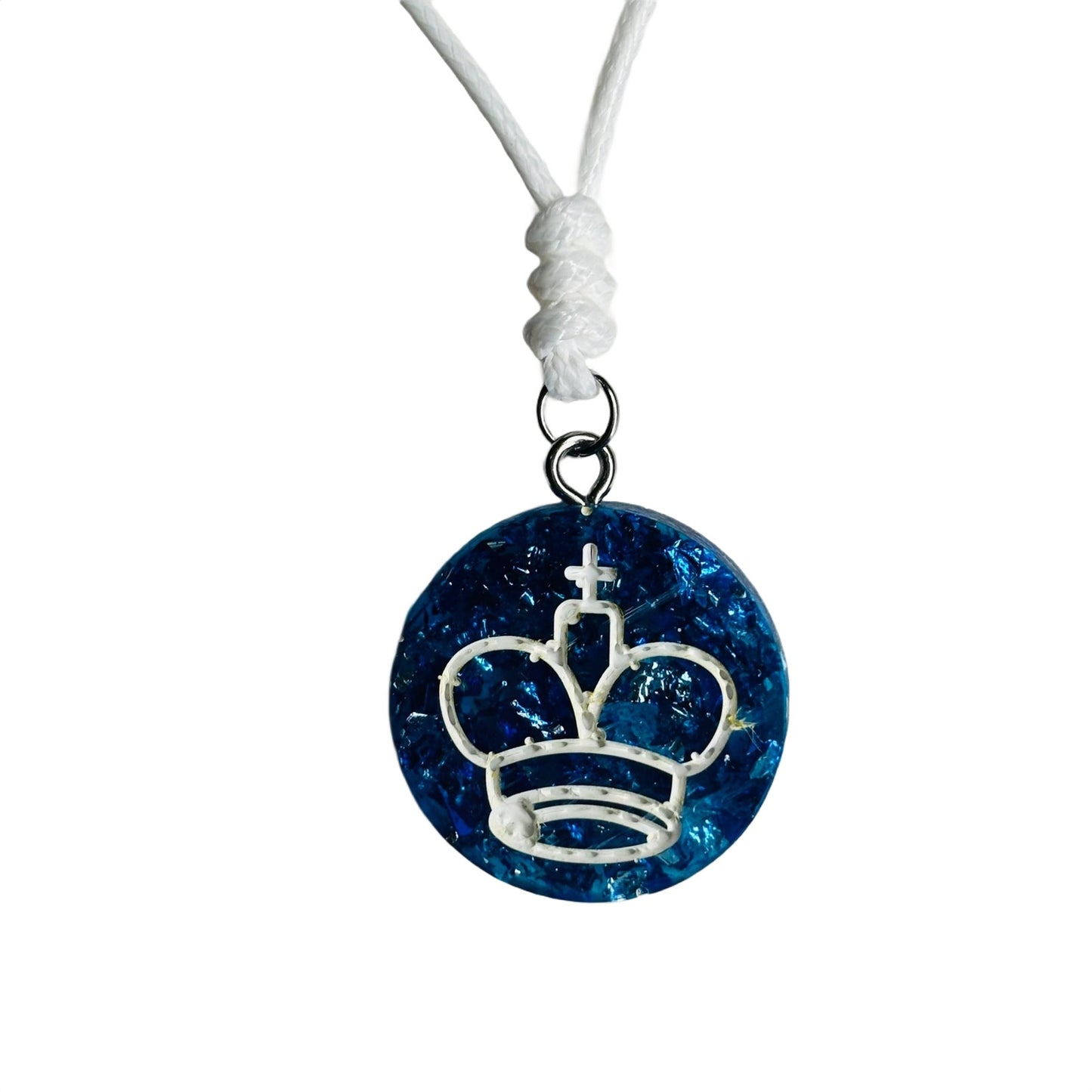 Sparkle Blue King - Handmade Resin Chess Necklace