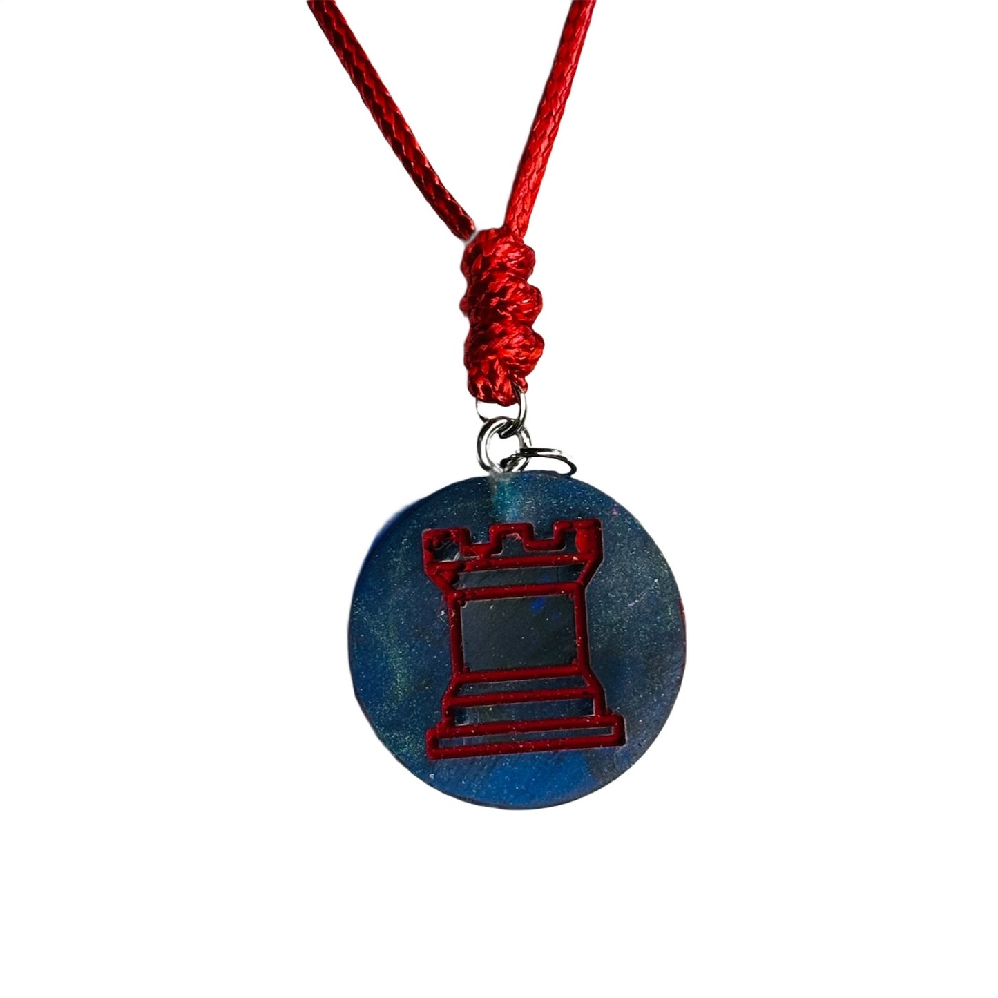 Dark Blue Rook - Handmade Resin Chess Necklace