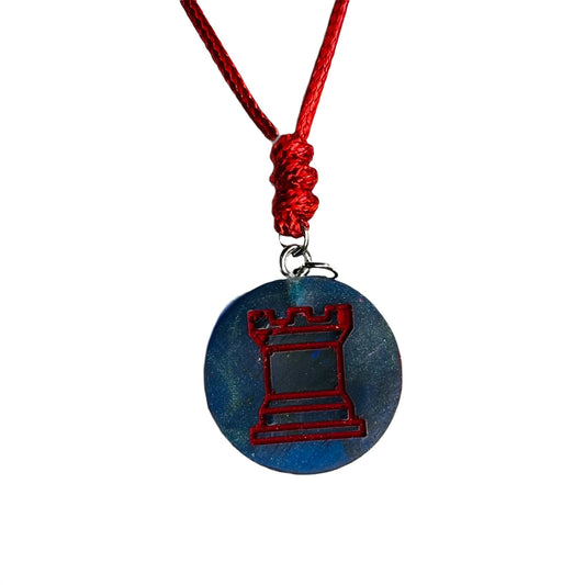 Dark Blue Rook - Handmade Resin Chess Necklace