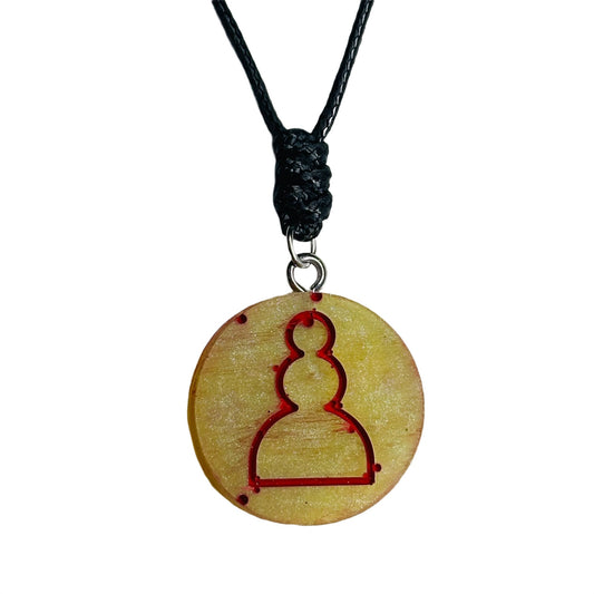 Yellow/Red Pawn - Handmade Resin Chess Necklace