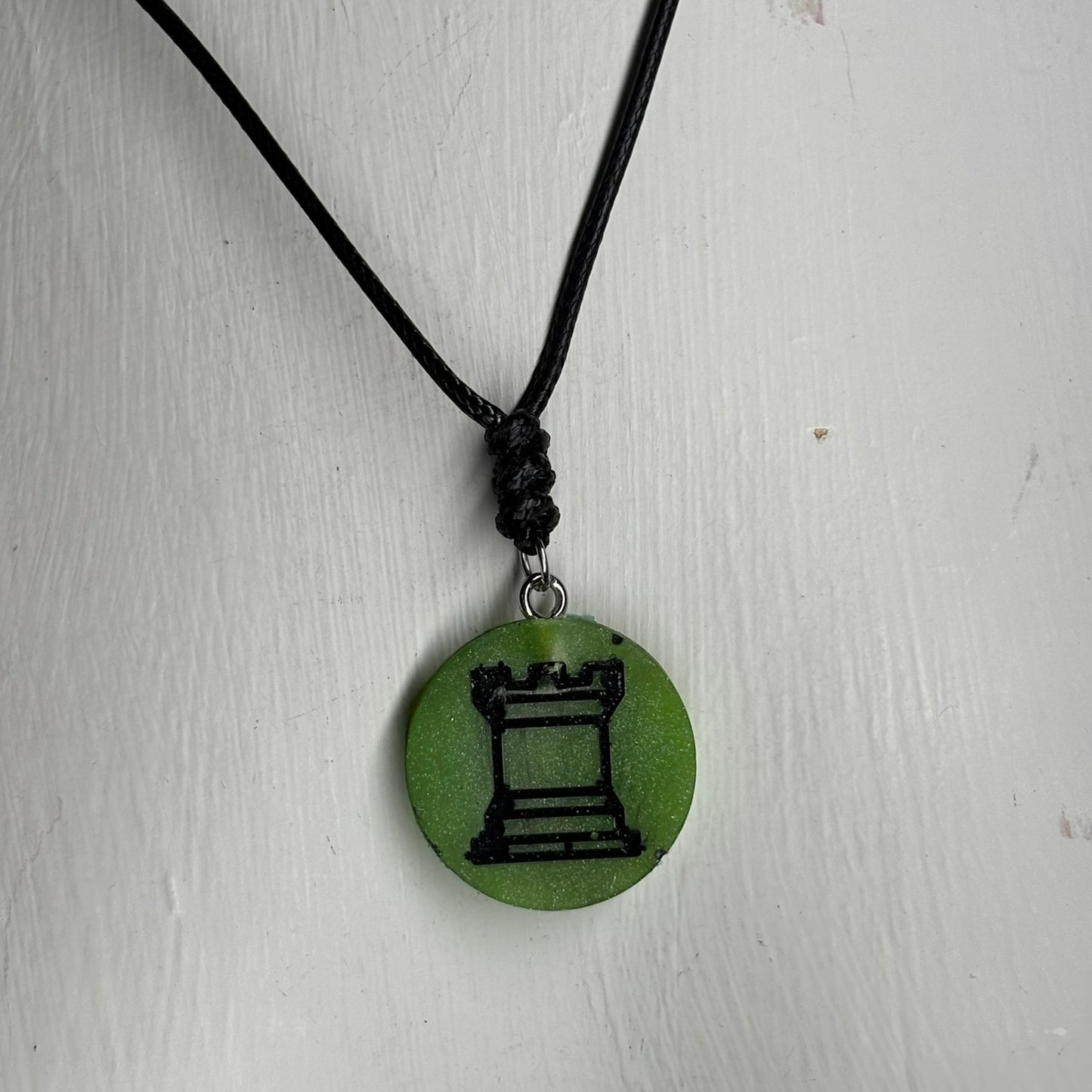 Green Rook - Handmade Resin Chess Necklace