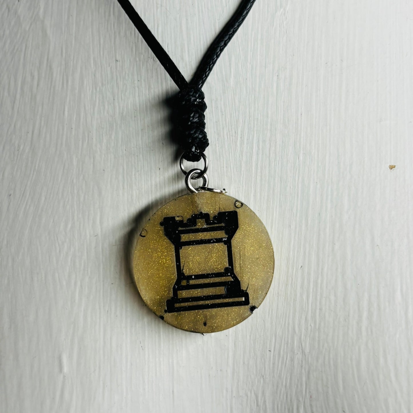Dark Yellow Rook - Handmade Resin Chess Necklace