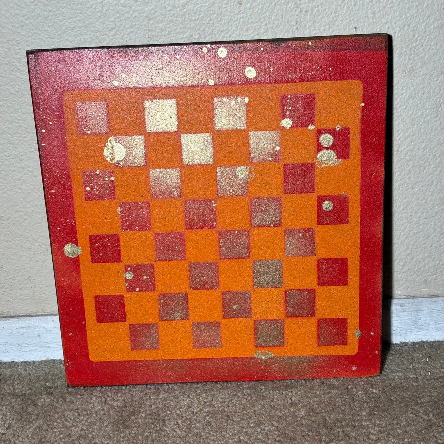 Red Orange Fire - Painted Chess Board