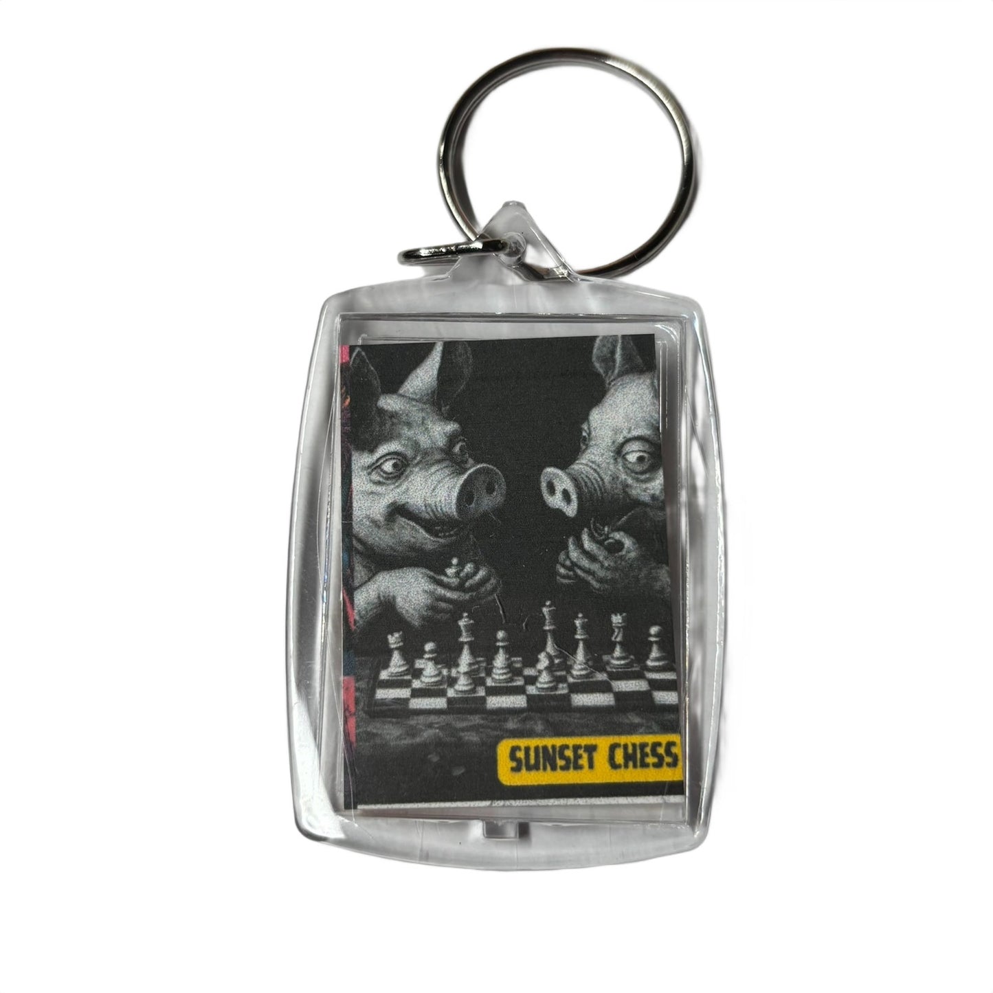 Pigs Play Chess - Sunset Chess Photo Keychain