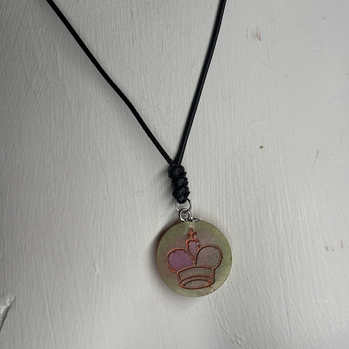 Pink Vintage Green King - Handmade Resin Chess Necklace