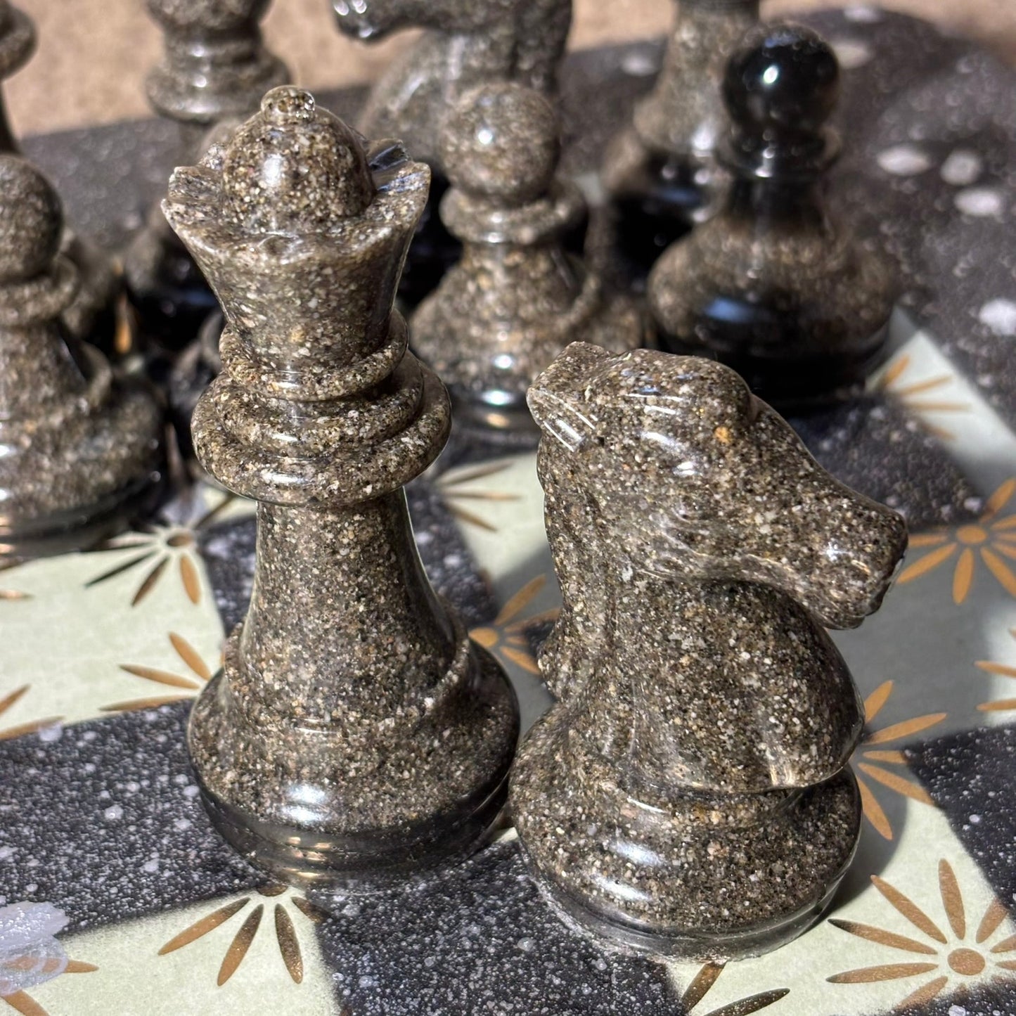 Mystic Green Chrome Drip - Large Deluxe Chess Set