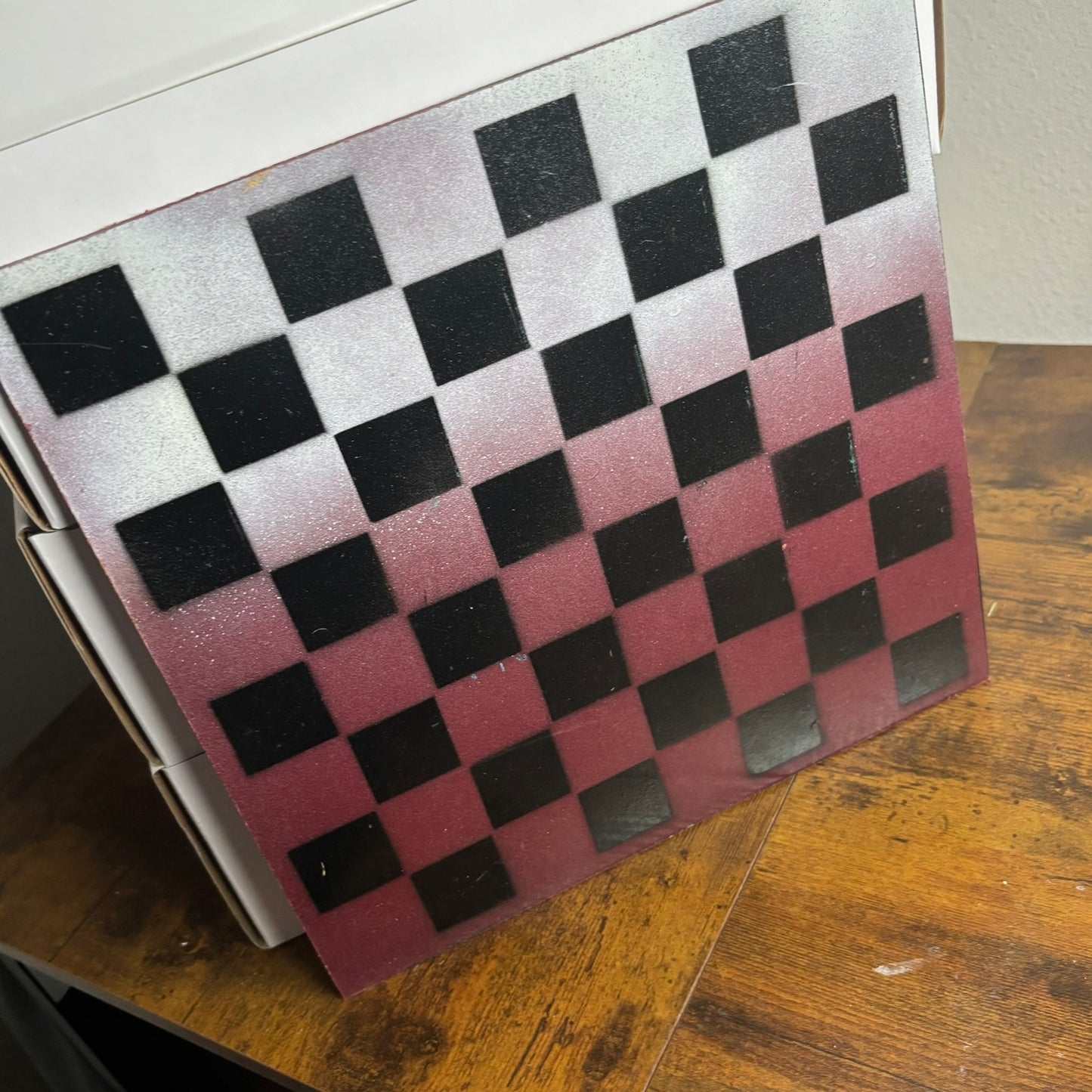 Burgundy Red & White - Painted Chess Board