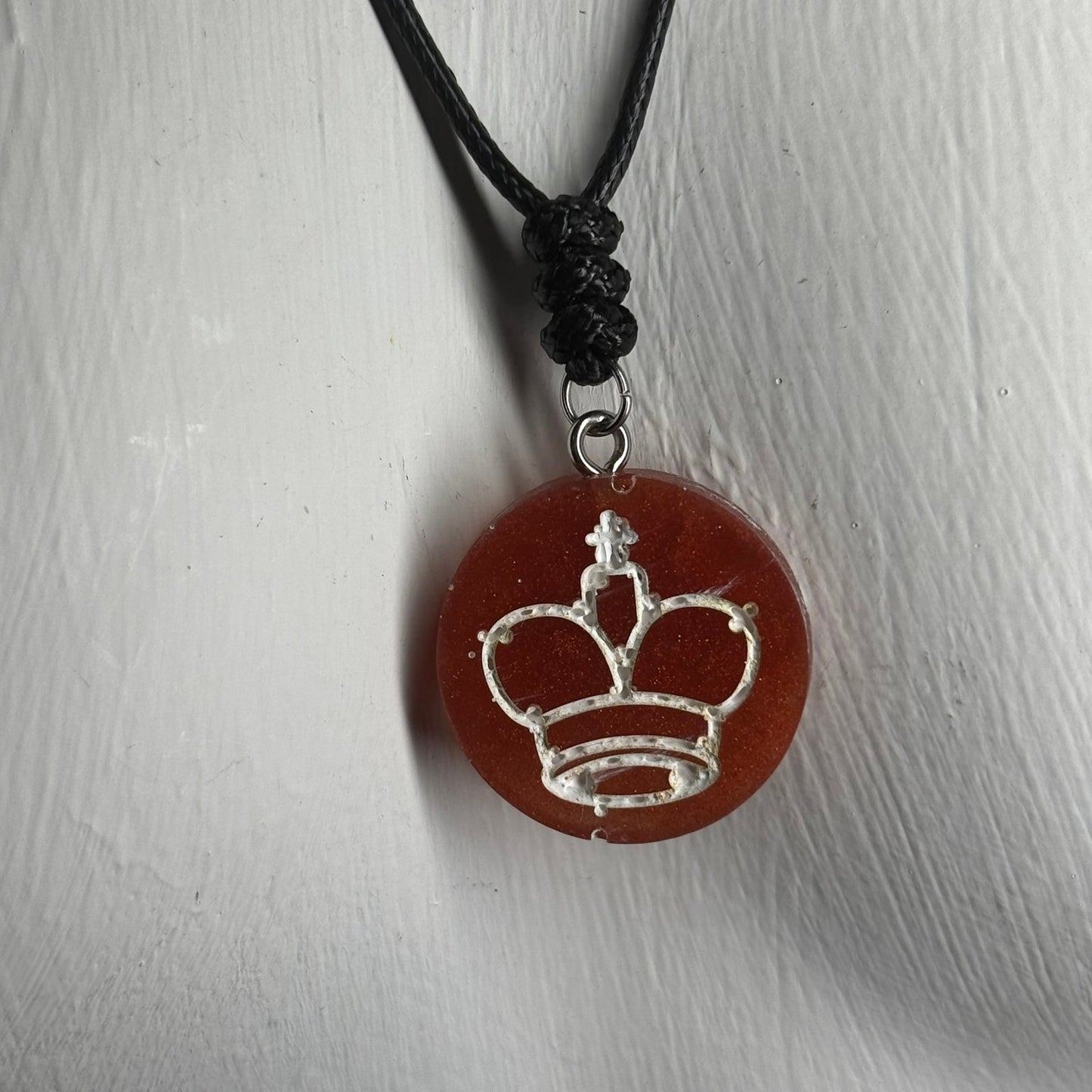 Dark Orange King - Handmade Resin Chess Necklace