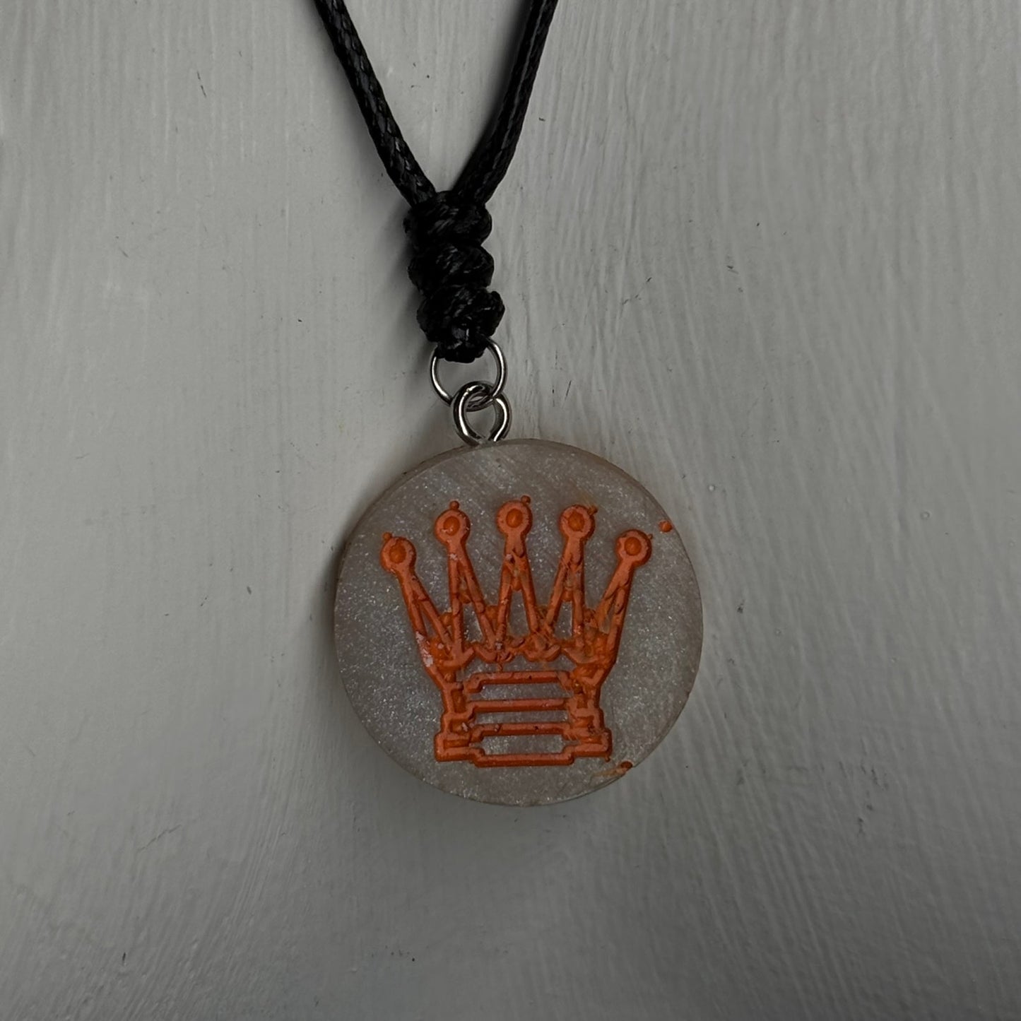 Silvery Gray Orange Queen - Handmade Resin Chess Necklace