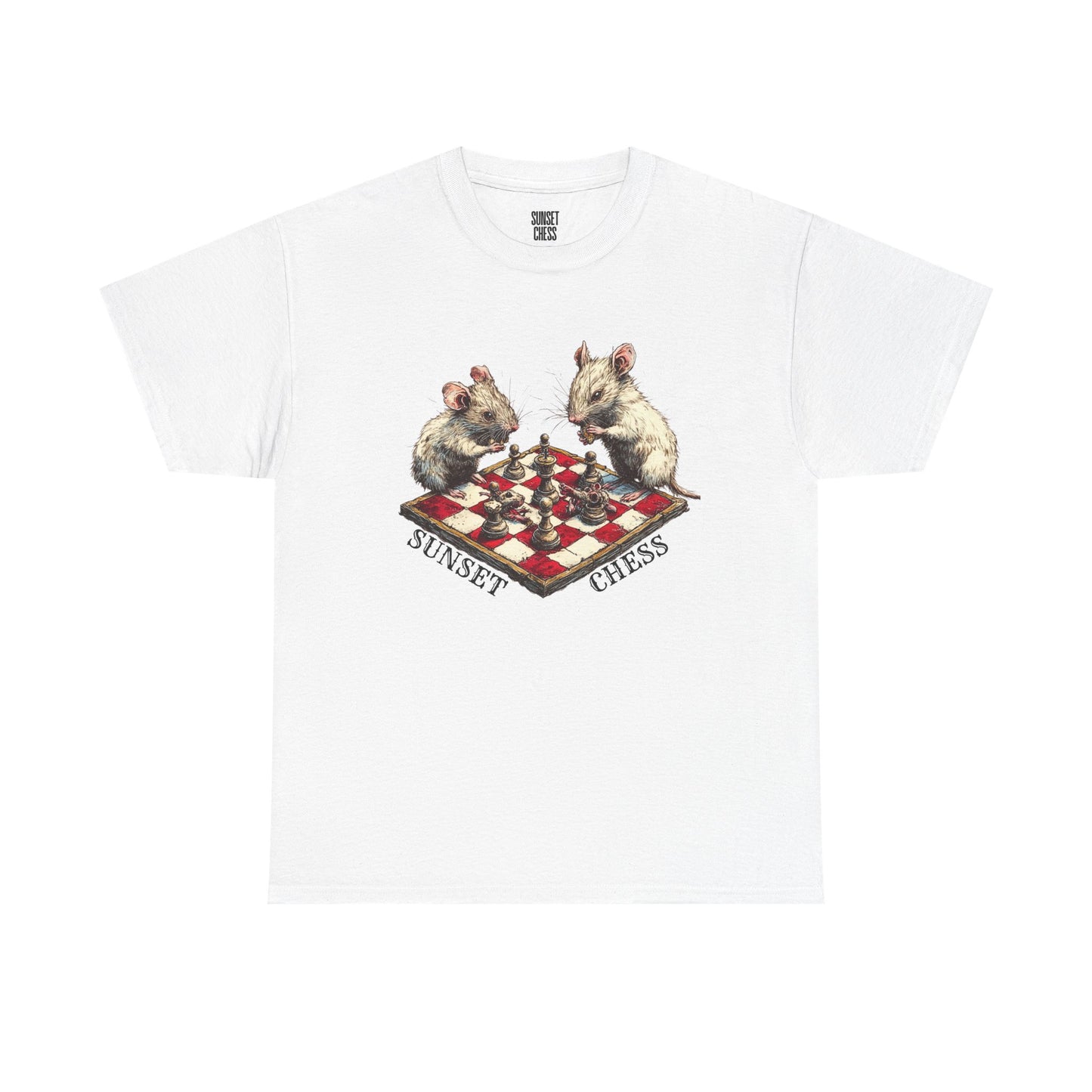 Rats Playing Chess - White Tee - Unisex Heavy Cotton Tee