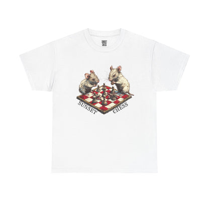 Rats Playing Chess - White Tee - Unisex Heavy Cotton Tee