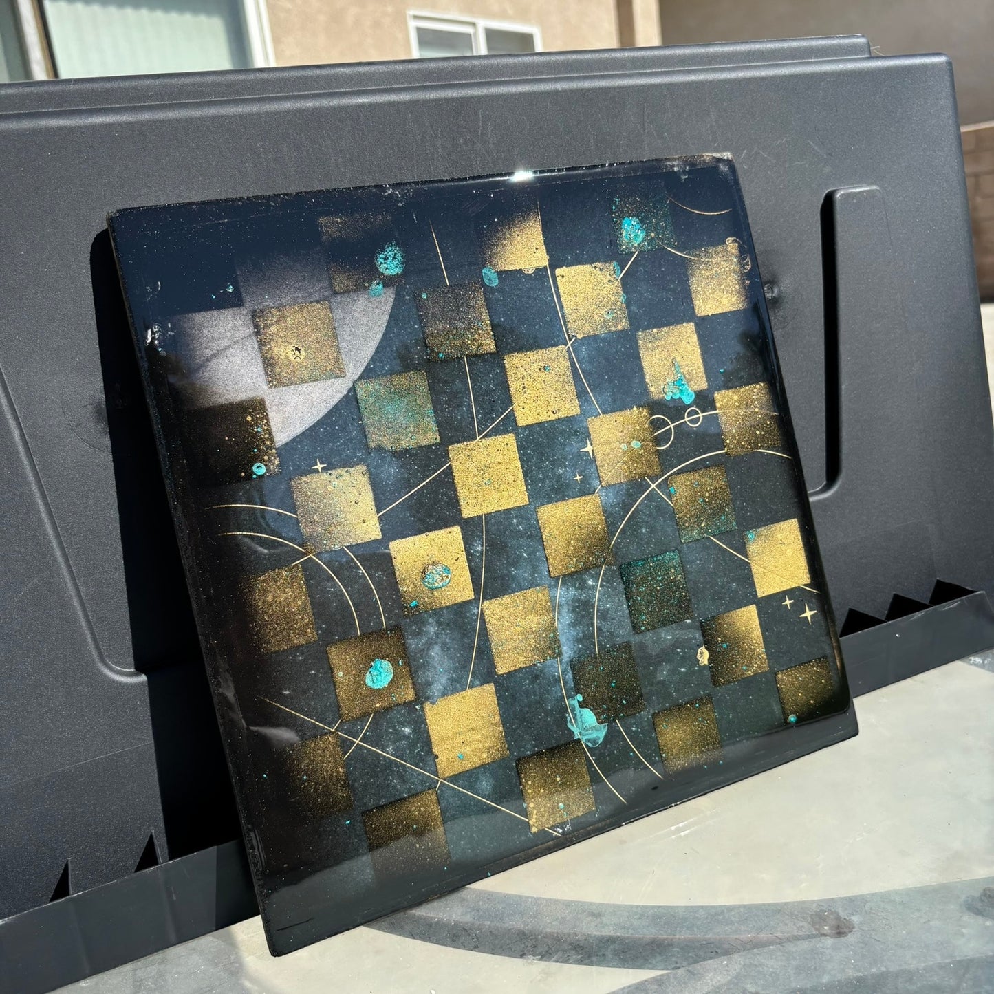Galaxy Golden Space - Resin Coated Chess Board