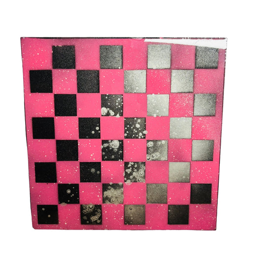 Pink Chrome Black - Resin Coated Chess Board