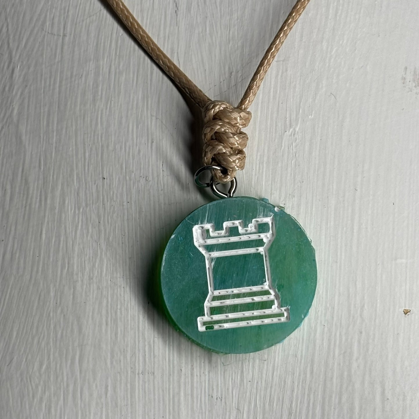 Mint Green Rook - Handmade Resin Chess Necklace