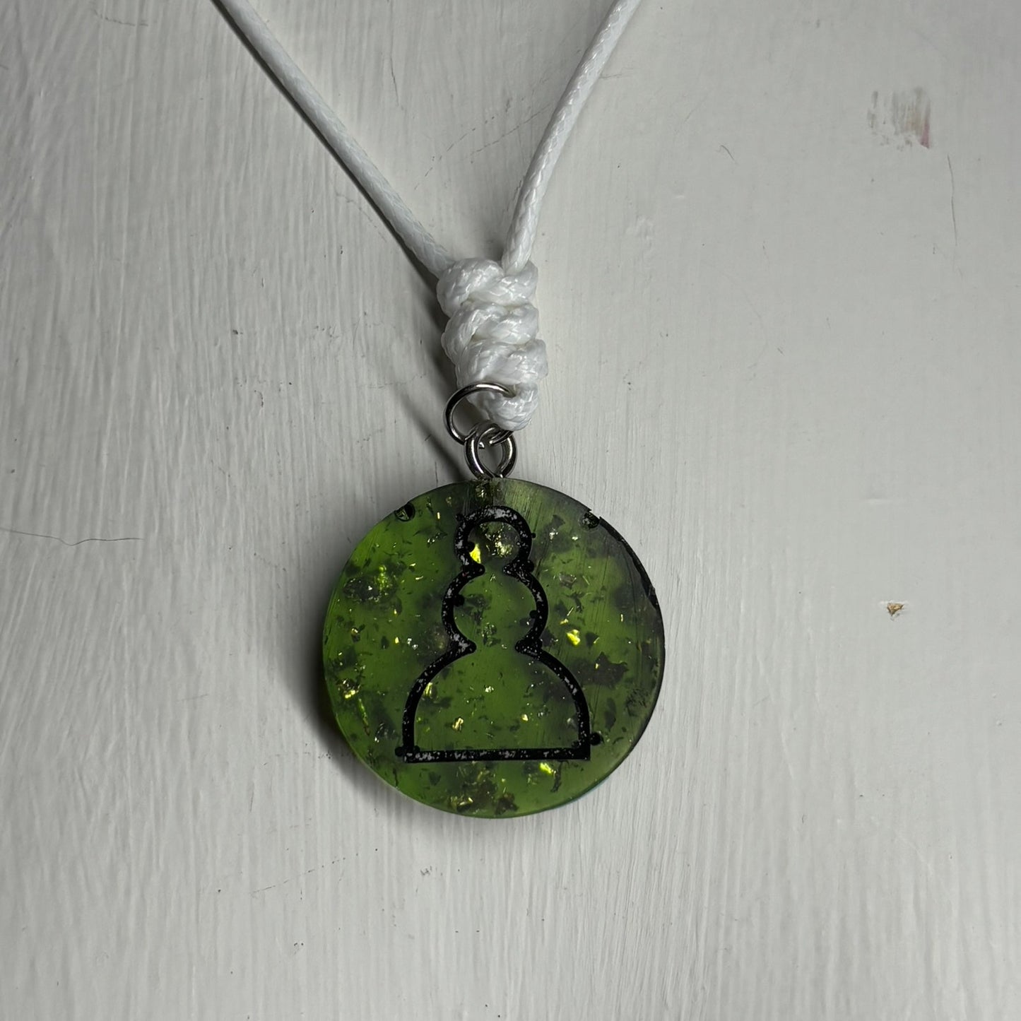Sparkle Green Pawn - Handmade Resin Chess Necklace