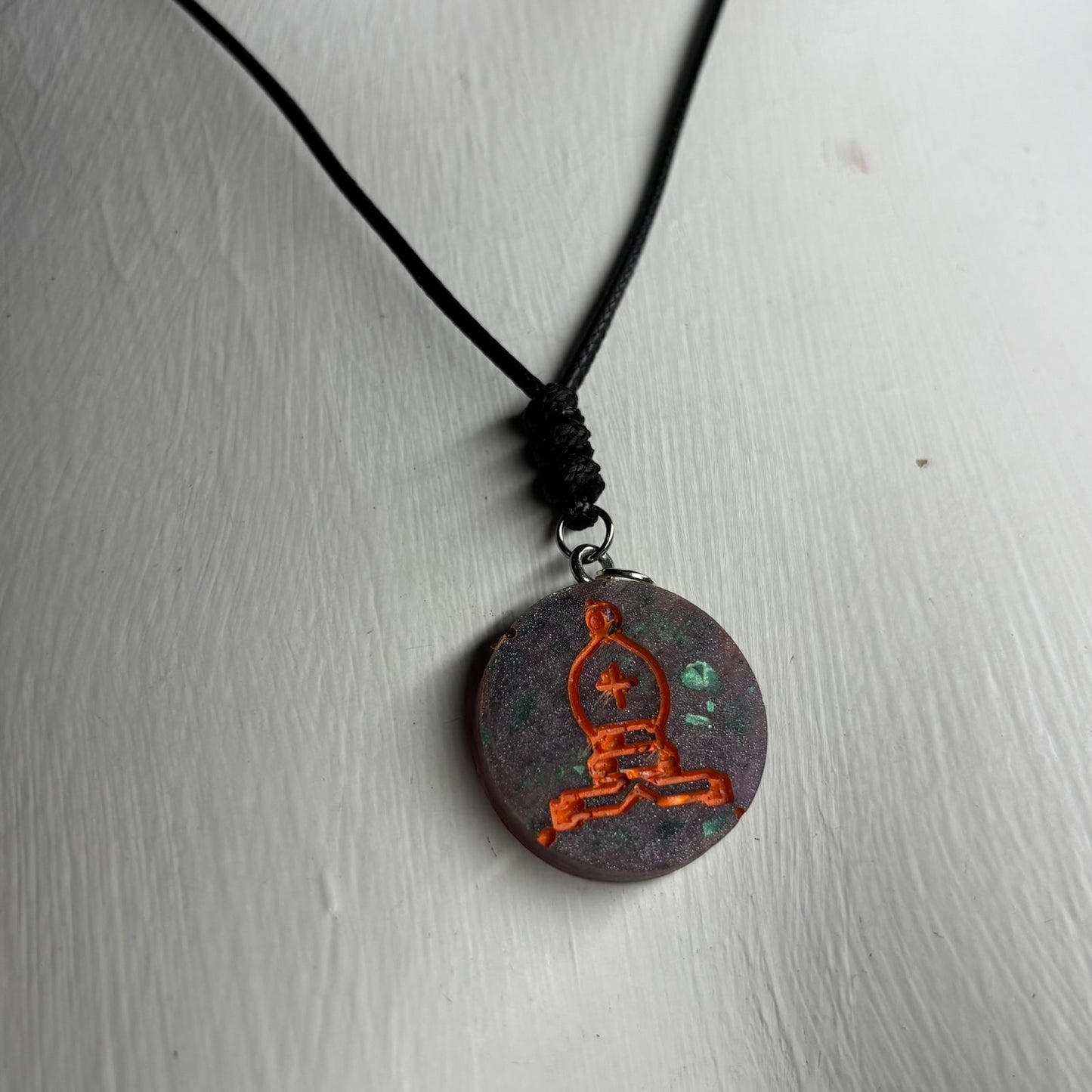 Purple Crystal Orange - Handmade Resin Chess Necklace