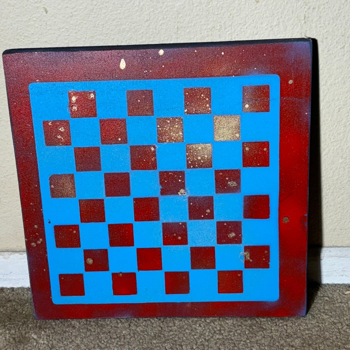 Blue & Red Sprinkled Gold - Painted Chess Board