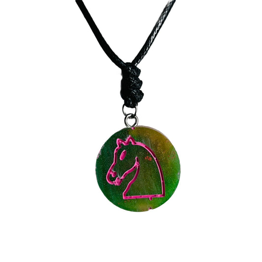 Pink Forest Knight - Handmade Resin Chess Necklace