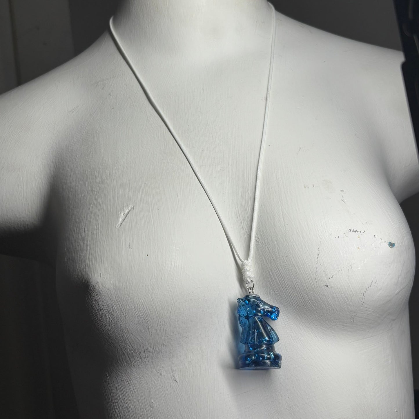 Crystal Blue Knight - Handmade Resin Chess Necklace