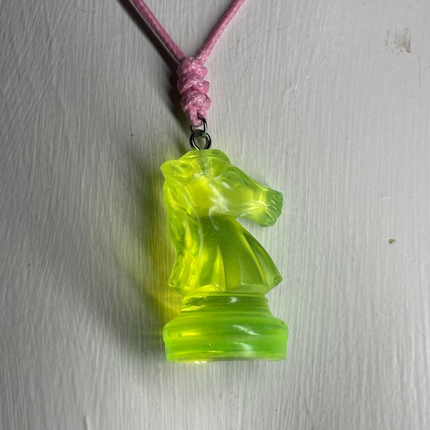 Neon Green Knight - Handmade Resin Chess Necklace
