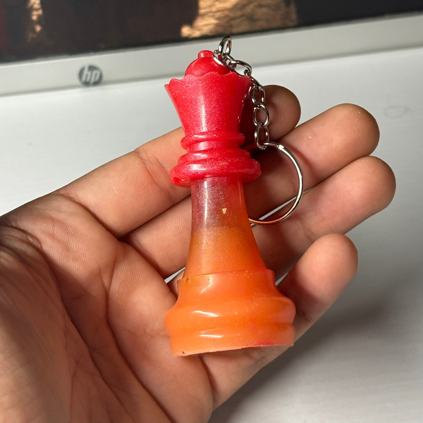 Red Orange Fire Queen - Handmade Resin Keychain - Large Edition