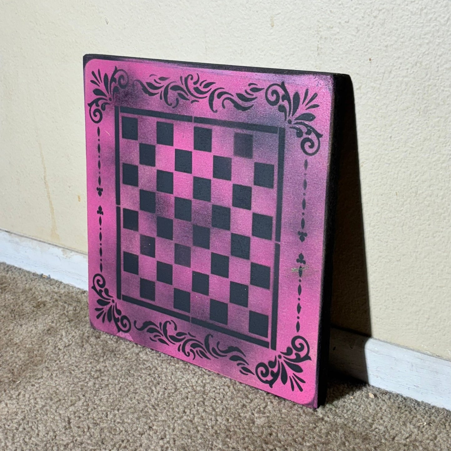 Pink Black Mist - Painted Chess Board
