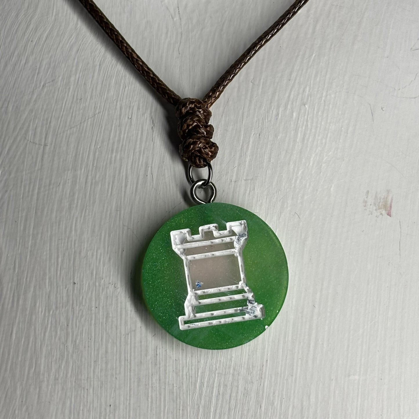 Green Rook - Handmade Resin Chess Necklace