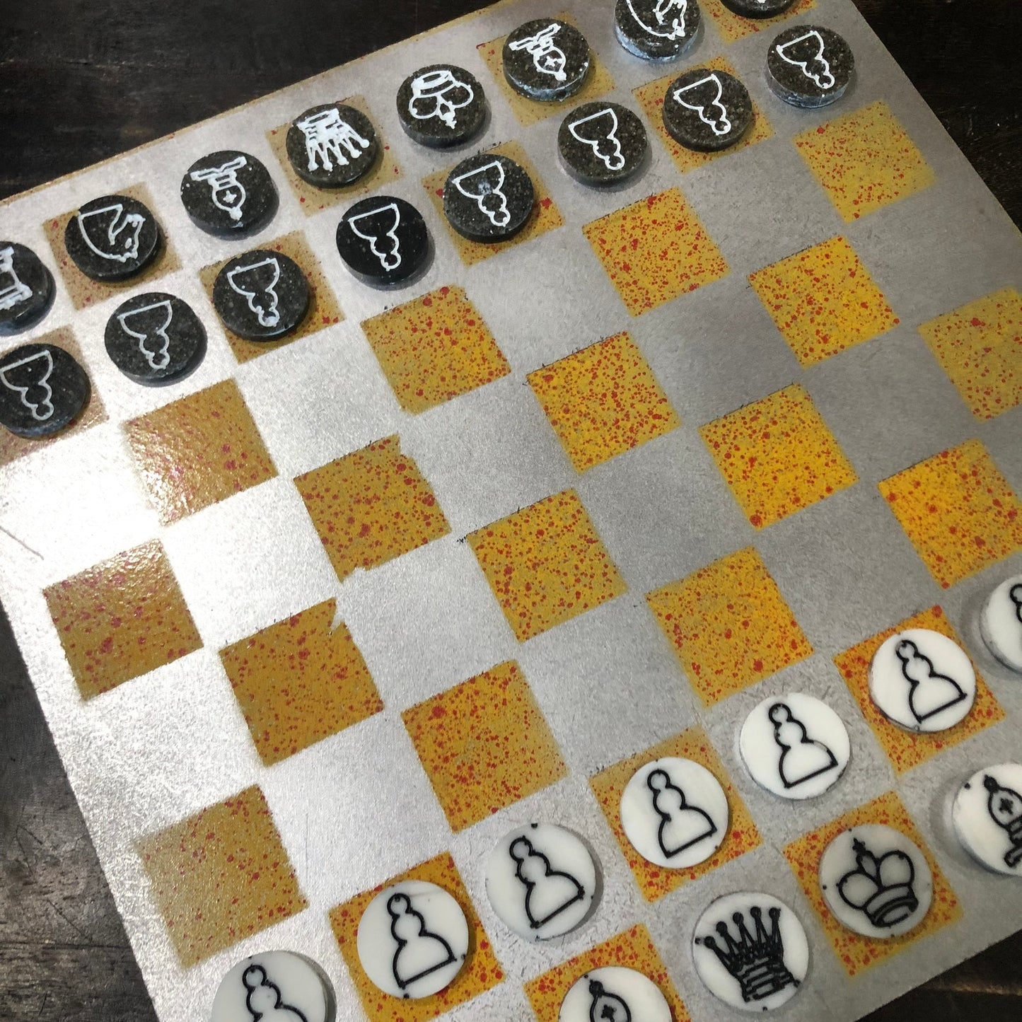Silver Explosive Yellow - Painted Chess Set