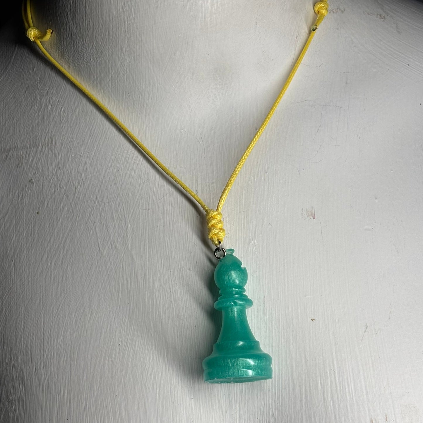 Aqua Green Bishop - Handmade Resin Chess Necklace