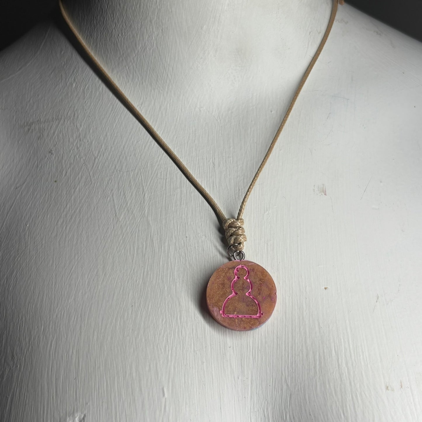Vintage Pink Pawn - Handmade Resin Chess Necklace