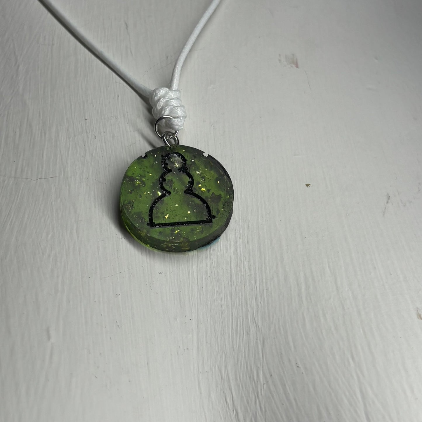 Sparkle Green Pawn - Handmade Resin Chess Necklace